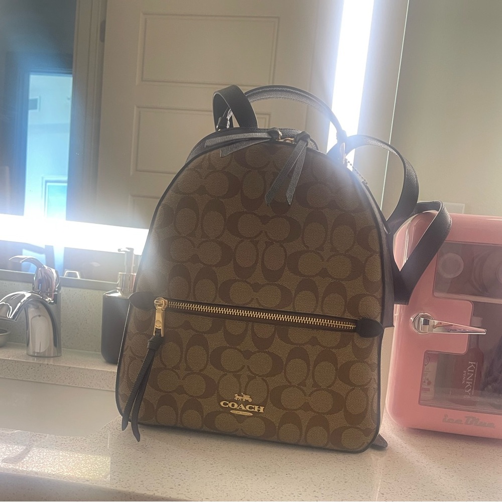 Coach Tan and Black Signature Backpack